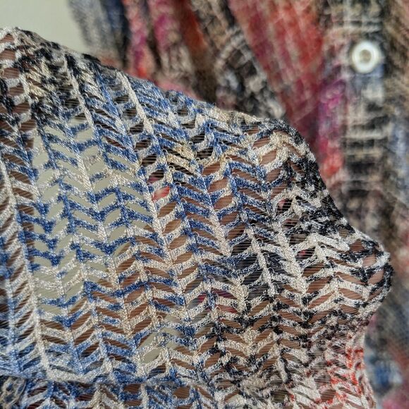 Multiples Button Tunic Top 1X Sheer Duster Artsy Colorful Long Layer Cardigan - Picture 9 of 12